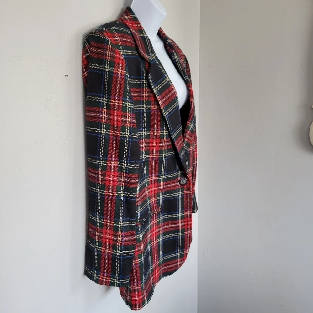 Prophecy Vintage Women's 14 Black Red Plaid Blazer 40% Wool Blend Yellow Blue - Picture 5 of 8
